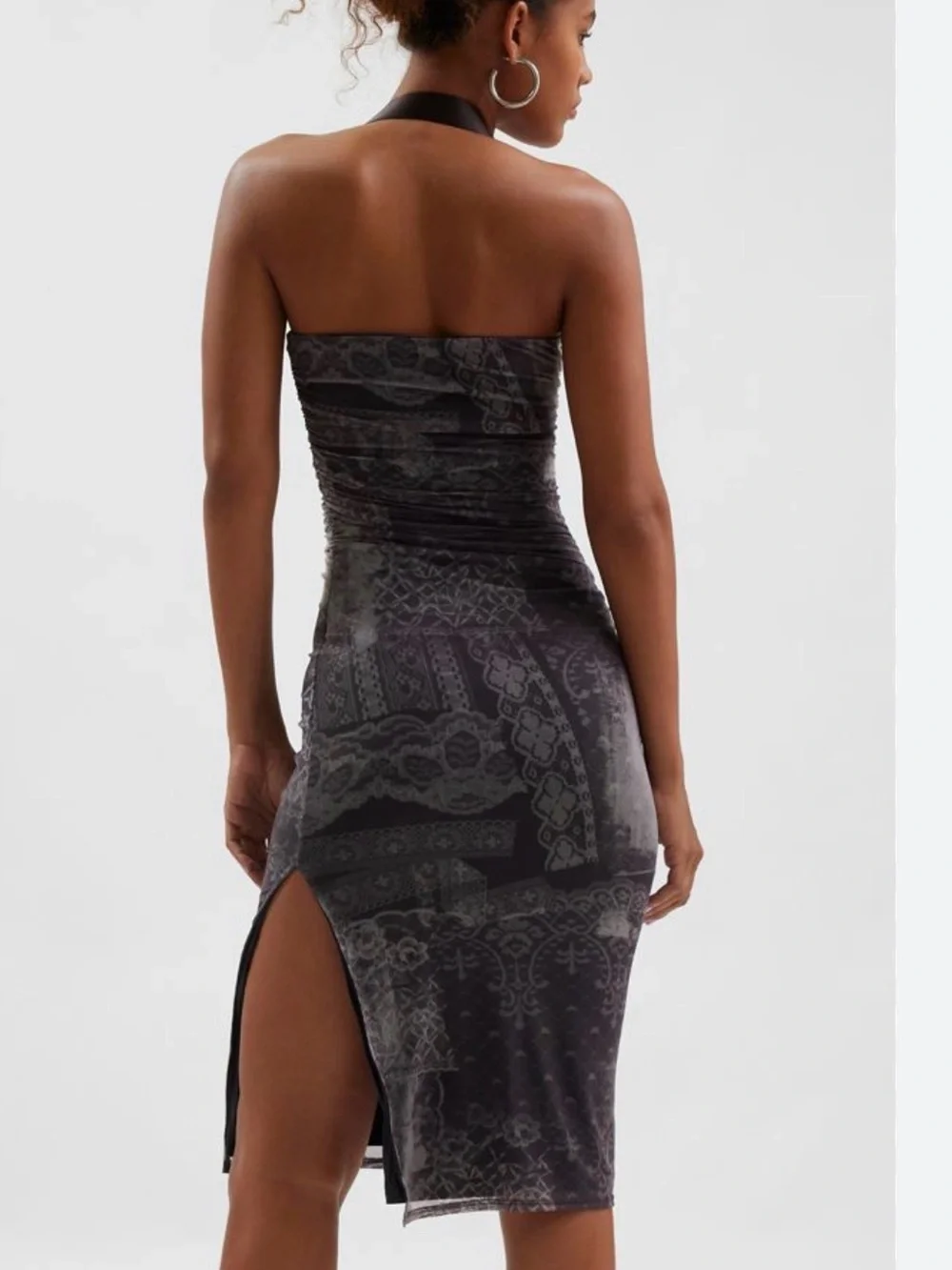 silence + noise Charcoal Halter Lace-Print Midi Dress
